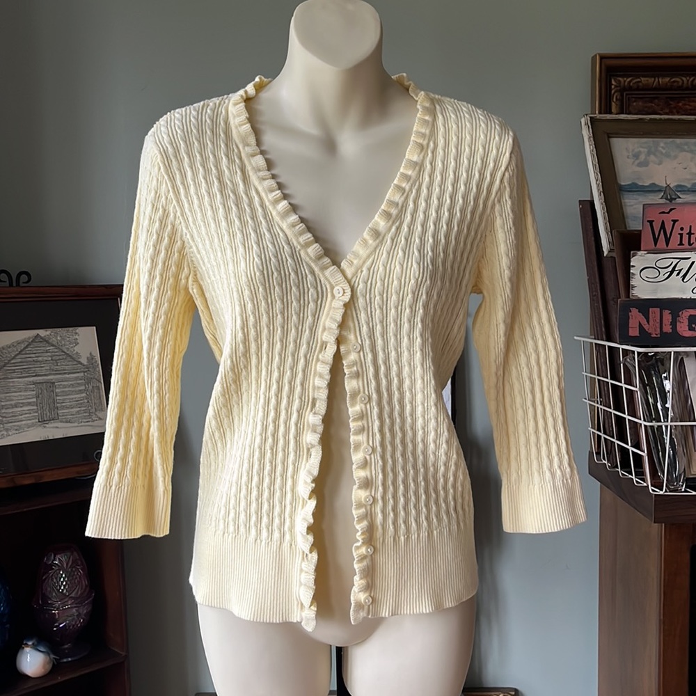 VTG JEANNE PIERRE Y2K SNUG CROPPED YELLOW SWEATER SIZE MEDIUM